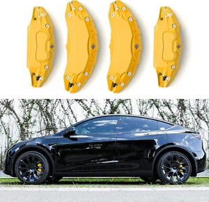 Yellow Brake Caliper Covers for Tesla Model Y Accessories 19/20in 2020-2024 - Picture 1 of 8