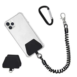 Phone Lanyard Tether with Patch, Universal Stretchy Straps and Phone Black - Picture 1 of 7