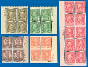 US Scott #632 #634-5, #641 & #643 Mint-NH Group, PB/4 + 1 10, SCV $52.50 (SK) - Picture 1 of 1