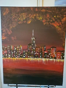 Art Hand Painted Acrylic Canvas 16x20 apocalyptic city - Picture 1 of 1