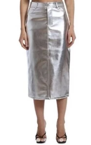 Falda Lápiz 7 FOR ALL HUMANITY Para Mujer Plateada Metálica Talla S - Pequeña - Nueva Con Etiquetas - Imagen 1 de 16