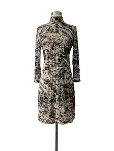 GRAYSE Dress Animal Print Brown Beige Rhinestones Stretch Lace Mock Neck MEDIUM - Picture 1 of 9