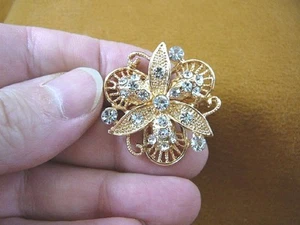 (bb604-23) Brosche Anstecknadel weiß Strass Kristall verziert filigran Blume goldfarben - Bild 1 von 2
