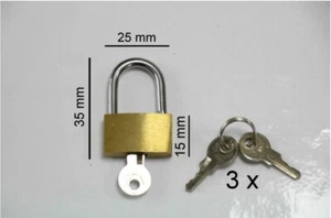 1 x Mini Vorhängeschloss, 3 Schlüssel 35 x 25 mm Universalschloss NEU - Bild 1 von 1