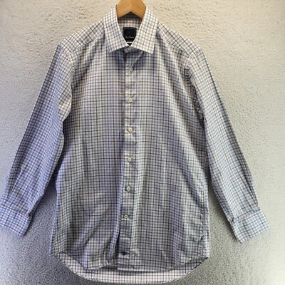 Camisa de vestir David Donahue para hombre 16 32 33 marrón azul a cuadros algodón mediana Foto 1 de 4
