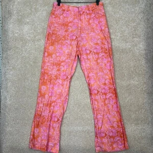 ZARA Floral High Rise Linen Blend Pants Size Medium Beachy Festival Boho Retro - Picture 1 of 5