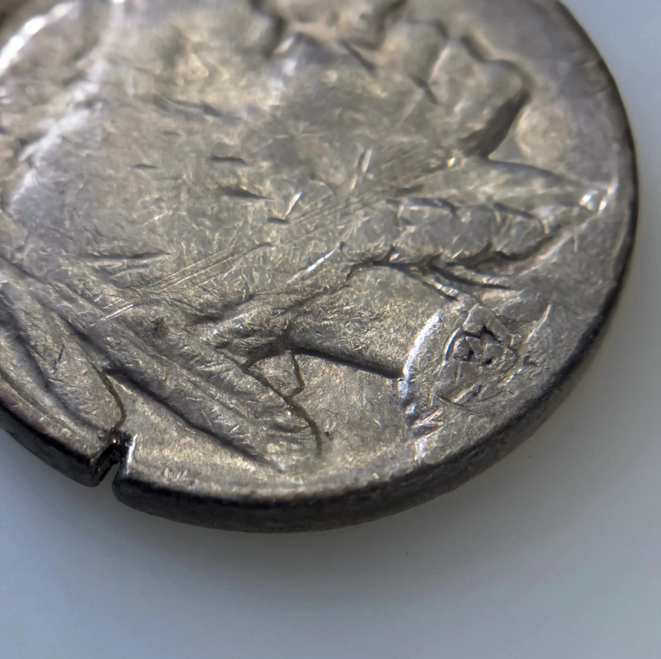 1937-D Buffalo Nickel w/ Clipped Planchet & Grease Strike Error! - Image 1 of 4