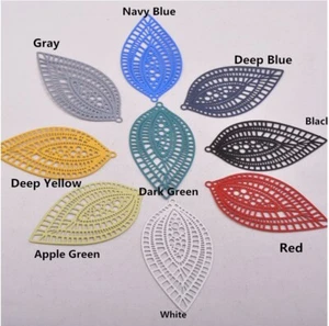 10pcs Mixed Colour Boho Leaf Filigree Charm Earring Polymer Clay Brass Hippie - Picture 1 of 1