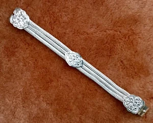 PU051 Vintage Triple Wheat Chain Silver Bracelet 825 box clasp 36g - Picture 1 of 3