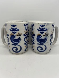 Vintage Gettysburg Avante-Garde Flow Blue Mug Birds Otagiri Japan Set Of 4 - Picture 1 of 21