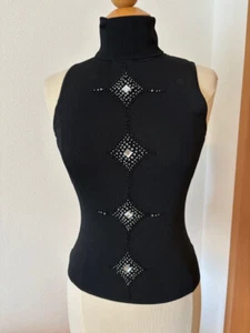 Damen Rollkragenpullover Schwarz Gestrickt Strasse Ärmellos Viscose Gr.M NEU - Bild 1 von 5
