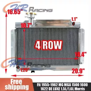 4 Core Aluminum Radiator FOR 1955-1962 MG MGA 1500 1600 1622 DE LUXE 1.5L/1.6L - Picture 1 of 16