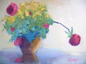 Rose Bush Still Life Painting Textured with Palette Knife, Original Art - Bild 1 von 2