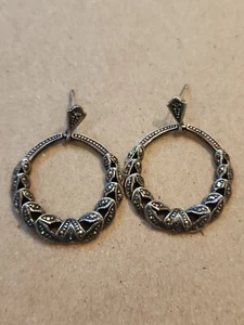 Pendientes llamadores colgantes de plata de ley de marcasita vintage - Imagen 1 de 9