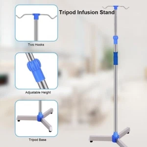 2 Hook Adjustable IV Pole Portable Drip Bag Stand for Clinic Household Care195cm - Picture 1 of 15