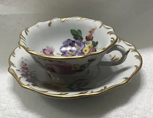 Vintage Carl Teichert Meissen Tea Cup & Saucer Floral and Gold Victorian - Picture 1 of 3