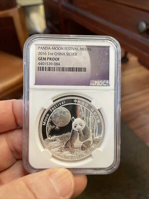 2016 China Moon Festival Silver Panda 1 oz Proof Medal NGC GEM Proof - Image 1 of 2