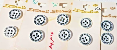 Vintage Streamline 10 Navy/White 4 Hole 1/2 Inch Buttons on Original Cards - Image 1 of 4