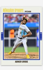 Abner Uribe NMT Custom Art Baseball Card! Milwaukee Brewers Star Rookie Pitcher!