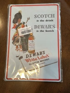 SCOTCH Is The Drink DEWARS Is The Scotch White Label Retro 8” X 12” Tin Sign - Picture 1 of 2
