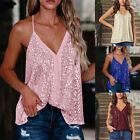 Womens V-Neck Party Sequin Strap Loose Casual Sleeveless Tank Tops Halter Vest Ṅ