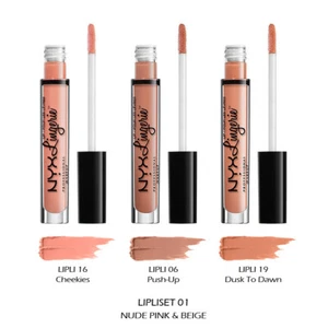 1 Set De 3 Labiales Líquidos NYX Lip Lingerie "LIPLISET01 - Rosa Nude Y Beige" - Imagen 1 de 2