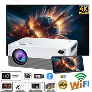 Projector 7000 Lms 1080P LED 4K 5G WiFi USB Beamer Home Theater Video Multimedia - Picture 1 of 14