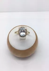ANELLO DONNA ORO GIALLO 14 KT ACQUAMARINA E DIAMANTI - Foto 1 di 3