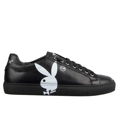 PHILIPP PLEIN x PLAYBOY Low-Top Bunny Skull Logo Sneaker Schuhe Schwarz Weiß