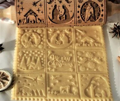 Nativity Embossed Rolling pin Springerle cookie mold Cutter Xmas gifts Christmas - Image 1 of 4