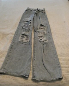 SONG Street Jeans Size 00/23 Distressed Light Blue Denim Button Fly - Picture 1 of 5