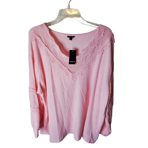 Torrid Waffle Knit V-Neck Long Sleeve Mesh Inset Sweater, NWT, 2X - Picture 1 of 6