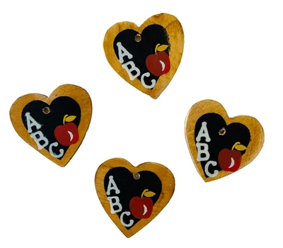 Lot 4 Miniature Dollhouse Wood Blackboard Ornaments Heart Apple ABC 1.5" - Image 1 of 3