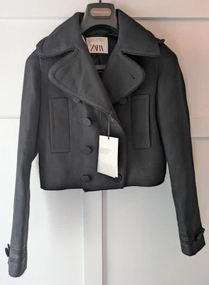 Nuevo con etiquetas Abrigo Zara ZW Collection Doble Pecho Mezcla Lana Negro Talla M Foto 1 de 4