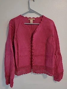 Chaqueta de cuero vintage de gamuza Essentials crochet para mujer grande rosa fushia - Imagen 1 de 12