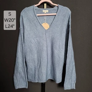 Nuevo con etiquetas Suéter Aaron & Amber S Pequeño Azul Cuello en V Costura Expuesta Calce Relajado Pullover - Imagen 1 de 8