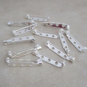 Sterling Silver Plated 1" 25mm Pin Backs Brooch Locking Bar Findings 5 pcs - Picture 1 of 3