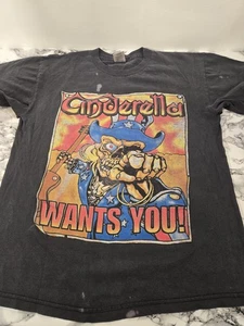 Camisa Original Vintage Negra Cinderella Wants You Band 2000 Y2K Tour Talla Grande - Imagen 1 de 16
