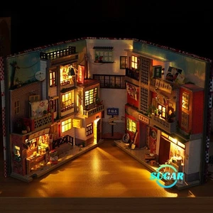 DIY Book Nook Dollhouse Kit LED Lighting 3D Wooden Puzzle Bookshelf Decor Gift - Picture 1 of 51