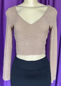 SHEIN Cocoa Brown Ribbed Long-Sleeve Cropped Top Size S - Picture 1 of 9
