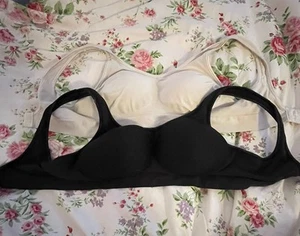 Bali Bras Medium Wireless T-Shirt Padded 2 Included White & Black 3488/B488 - Picture 1 of 4