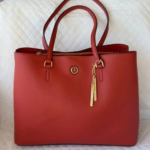 Calvin Klein Burnt Orange Tote Pebbled Leather Handbag Shoulder Purse - Picture 1 of 18