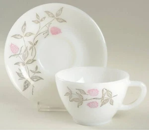 7 sets Vintage Federal Glass Milk Glass Clover Blossom cups and saucers - Picture 1 of 1