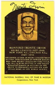 041, Original Autograph PSA/DNA of Monte Irvin (1) on a HOF Plaque Postcard - Picture 1 of 3