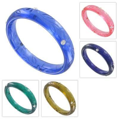 Womens Lucite Floral Flower Bangle Bracelet Standard Size Choice Blue Pink Green - Image 1 of 4