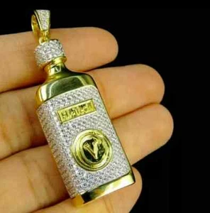Men's Bottle 1Ct Round Cut Real Moissanite Charm Pendant 14k Yellow Gold Plated - Picture 1 of 7