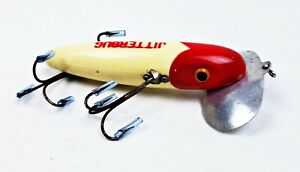 Earlier Fred Arbogast Wooden Musky Jitterbug Lure White Red Arrowhead