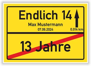 Geschenk 14 Geburtstag personalisiertes Ortsschild Deko Bild für Junge Mädchen - Bild 1 von 7