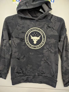UNDER ARMOUR x Project Rock Sweatshirt Boys M Hoodie Camo Bull Embroider Veteran - Picture 1 of 16