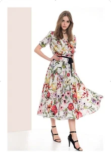 Edas Italia abito Fusino vestito floreale morbido a ruota dress maniche - Picture 1 of 1